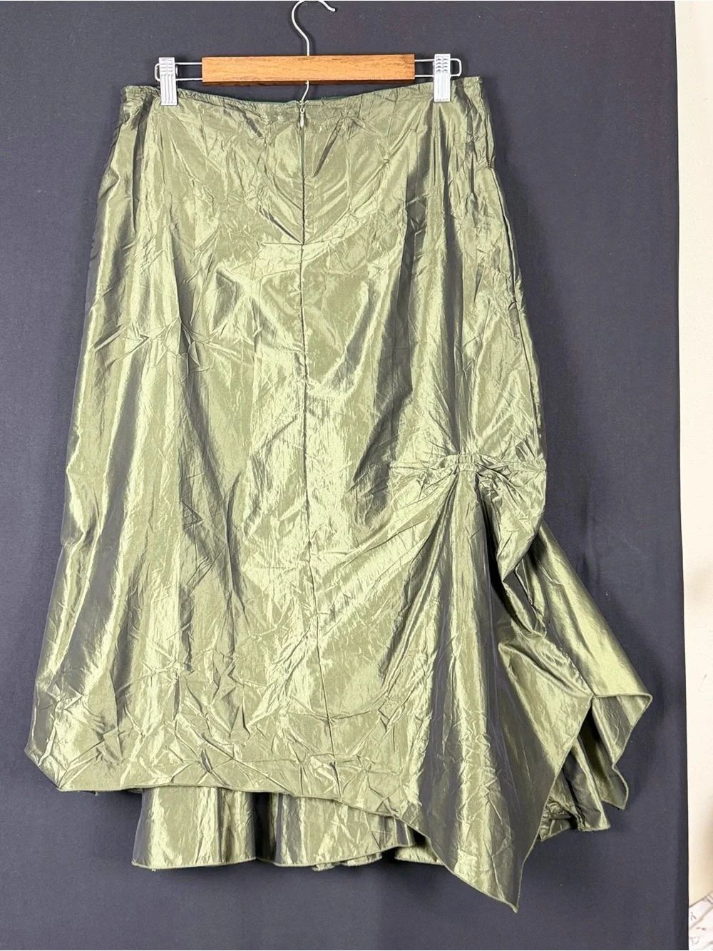 Ross Mayer Olive Green Two piece Taffeta Dress Suite Jacket & Layered Skirt Set
